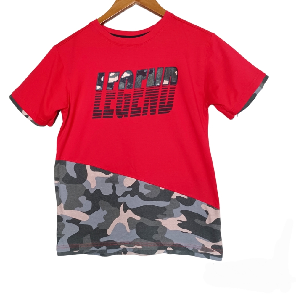 Quad Seven Red Camo Legend Big Boy's Short Sleeve Shirt Size 16/18